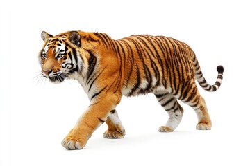 Obraz premium Walking Tiger Isolated on White Background Wildlife Animal Portrait
