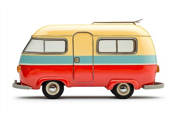 Vintage Camper Van Colorful Red Yellow and Blue on White Background
