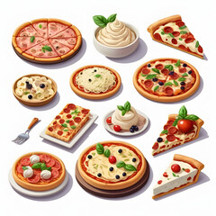 Delicious Italian Pizza Assortment Variety of Pizzas Pasta and Creamy Dips