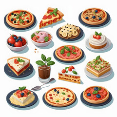 Delicious Italian Food Assortment Pizza Cakes and Desserts A vibrant collection of mouthwatering Italian cuisine