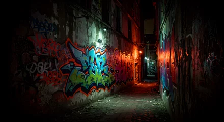 Wandcirkels Smal steegje Urban decay captured: Vibrant street art adorns weathered walls in narrow alley  © INDAH