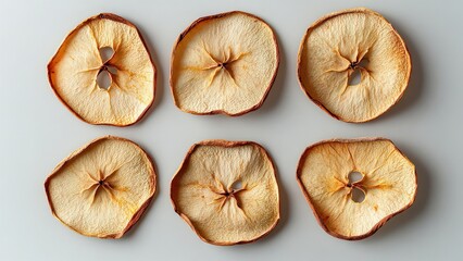 Dried Apple Slices Spread Out on a Light Background