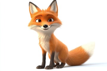Obraz premium Cartoon Fox Sitting Posing with a Sly Smile on White Background
