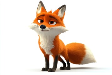 Obraz premium Standing Cartoon Fox Character with Orange Fur and White Background