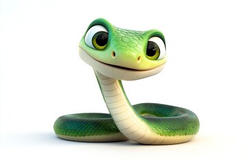 Fototapeta premium Cartoon Snake Character Posing on White Background for Kids Illustration