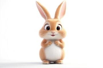 Obraz premium Cute Cartoon Bunny Standing on White Background with Big Eyes
