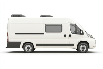 White Camper Van Side View on White Background Travel Concept