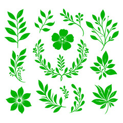 Seamless pattern of green leaves and branches in a natural floral design