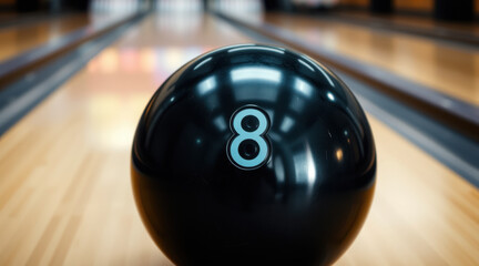 Close Up of Black Bowling Ball on Wooden Lane
