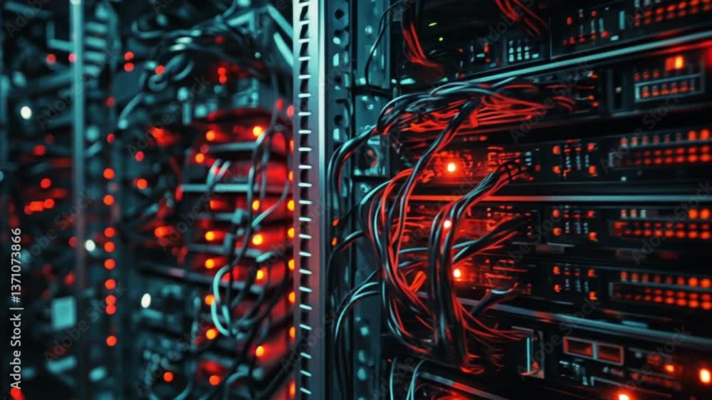 Poster intricate network: data center server racks