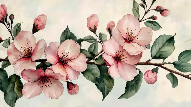 Delicate watercolor-style border featuring light pink cherry blossom petals and subtle green leaves, creating a soft, spring-like aesthetic for elegant designs.