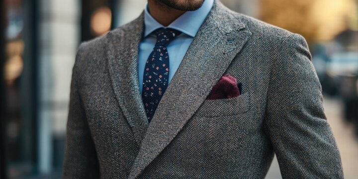 A close-up of a man wearing a suit and tie, suitable for business or professional occasions