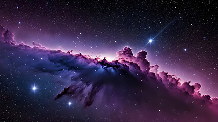 Fototapeta premium A Deep Purple and Lilac Cosmic Nebula Surrounding a Black Starry Sky