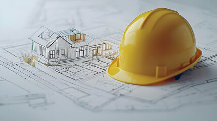 Yellow Safety Helmet On Architectural Blueprint