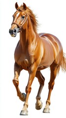 Naklejka premium Running chestnut horse in a bright, open space during daylight