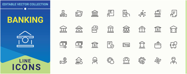 Banking icon pack. Related to exchange, payment, finance, financial, investment, wealth and more. Bank vector icon set. Pixel perfect. Vector collections.