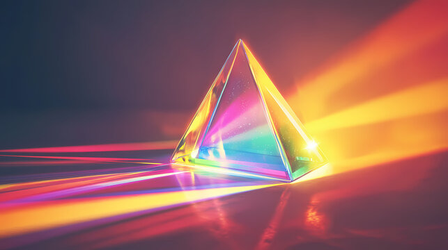 A glowing prism refracting light into an ethereal spectrum of colors. ethereal light. illustration. Ethereal Prism. Illustration