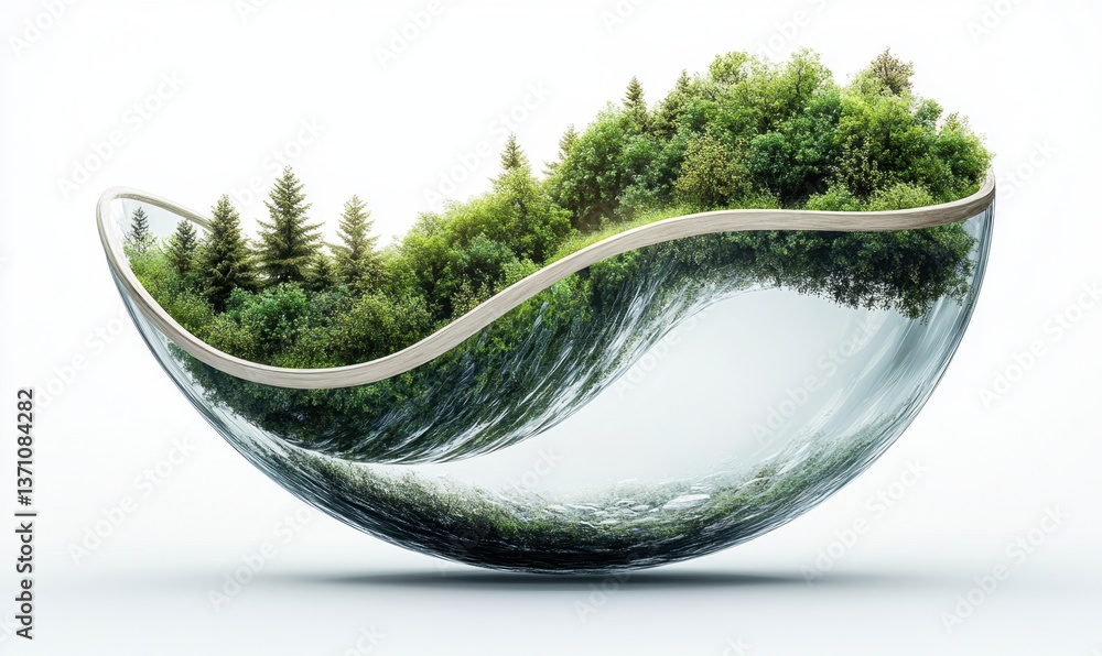 Poster forest ecosystem in a transparent curved shape on white background
