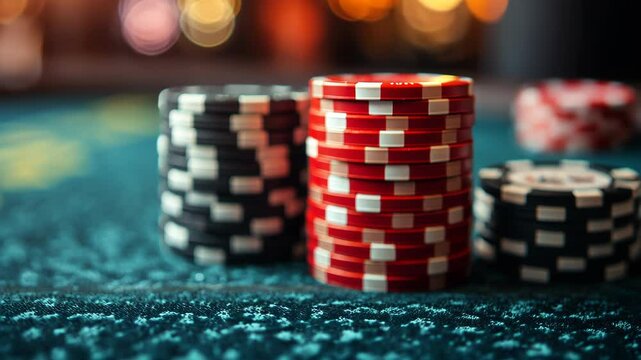 Exciting moments at the casino with colorful poker chips during an intense gaming session