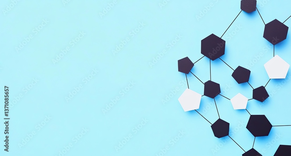 Poster an abstract design showcasing geometric connections and nodes on a striking blue background