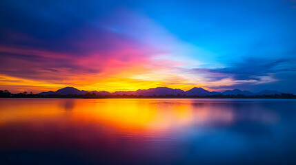 Colorful Sunset Over City Lake