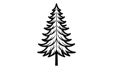 Pine tree layered branches silhouette, Silhouette of Pine Tree, Black and white silhouette of a pine tree with layered branches, showcasing its symmetrical and elegant shape. 