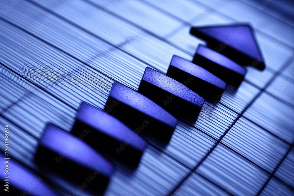 Poster an abstract 3d-rendered business chart with glowing elements, showing indexes and growth metrics. th
