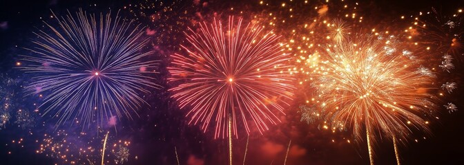 Obraz premium Vibrant Firework Display Illuminates Night Sky in a Festive Celebration