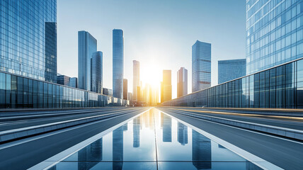 Obraz premium Skyscraper and busy highway in modern city, showcasing the blend of modernization and transportation