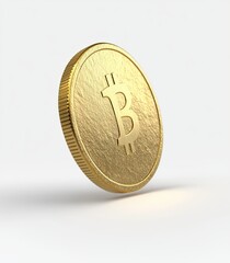 Bitcoin (BTC) in golden color, representing digital currency, showcased on a clear, transparent backdrop