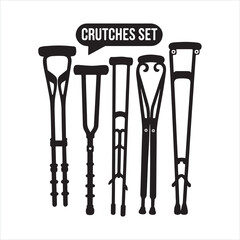 crutches set black silhouette
