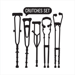 crutches set black silhouette
