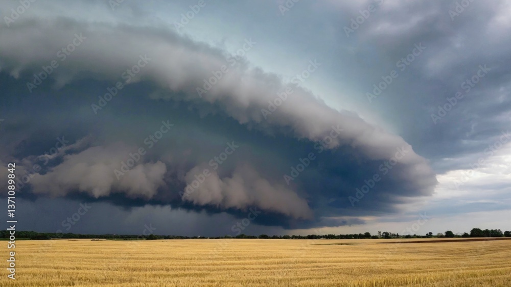 Poster a large cloud hovering above a golden wheat field