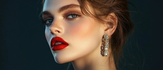 Fototapeta premium A close-up shot of a woman with bold red lipstick