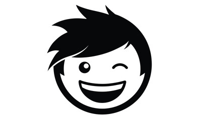 Winking smiley face silhouette, Winking Smiley Face Emoji Icon Illustration, Simple black-and-white winking smiley face emoji, conveying a playful and cheerful expression, ideal for messaging 