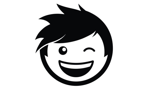 recommend clip art: Winking smiley face silhouette, Winking Smiley Face Emoji Icon Illustration, Simple black-and-white winking smiley face emoji, conveying a playful and cheerful expression, ideal for messaging 