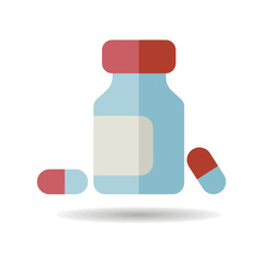 Medicine bottle and pills vector icon. Medicament