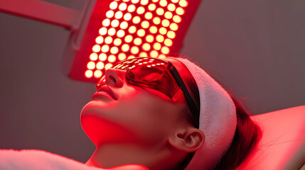 Woman Undergoing Red Light Facial Treatment