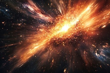 an antimatter explosion in deep space, projecting a stunning array of gamma-ray bursts, their light distorting the Appearance of stellar bodies behind