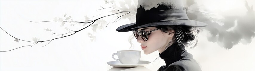 Elegant watercolor-style portrait of a stylish woman