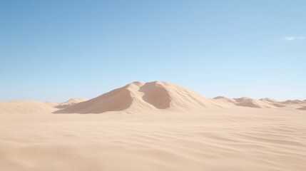 Fototapeta premium Vast desert landscape under a clear sky. Sand dunes rise gently in the distance