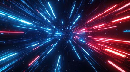 Futuristic speed motion with blue and red rays of light abstract background
