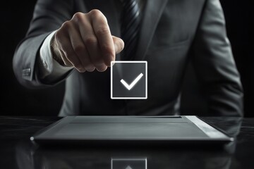 Businessman engaging with digital hr management system for employee selection and profiles