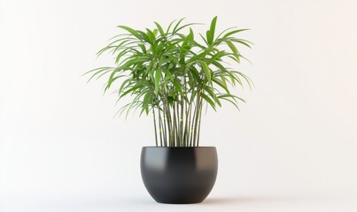 Obraz premium Potted palm plant on a minimalist white background for interior decor