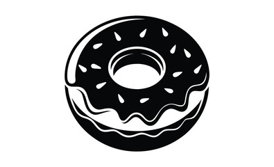 Donut with sprinkles silhouette, Black and White Illustrated Donut with Sprinkles Art of Tasty Treat 