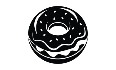 Donut with sprinkles silhouette, Black and White Illustrated Donut with Sprinkles Art of Tasty Treat 