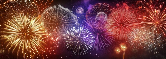 Fototapeta premium Vibrant Firework Display Illuminates Night Sky in a Festive Celebration