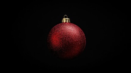 Red Christmas bauble on shimmering black background. Minimal style xmas composition. Celebration and party concept