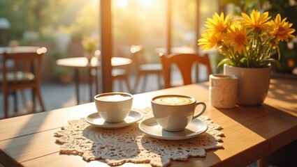 two cups of cappuccino with latte art