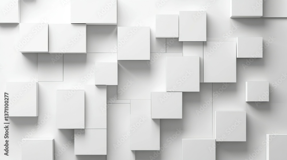 Poster modern white and light grey square overlapped pattern on background with shadow. white background. m
